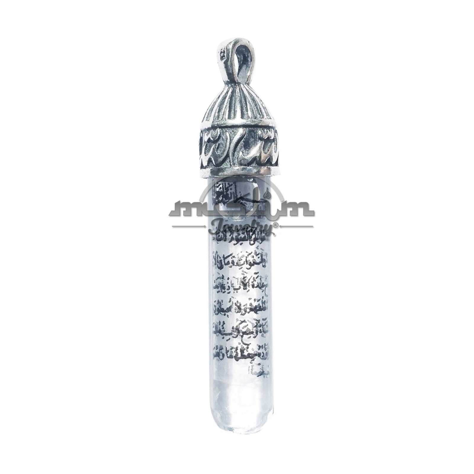 Ayatul-kursi Zamzam Glass Vial Islamic Pendant Allah Clear St Silver Tube Core