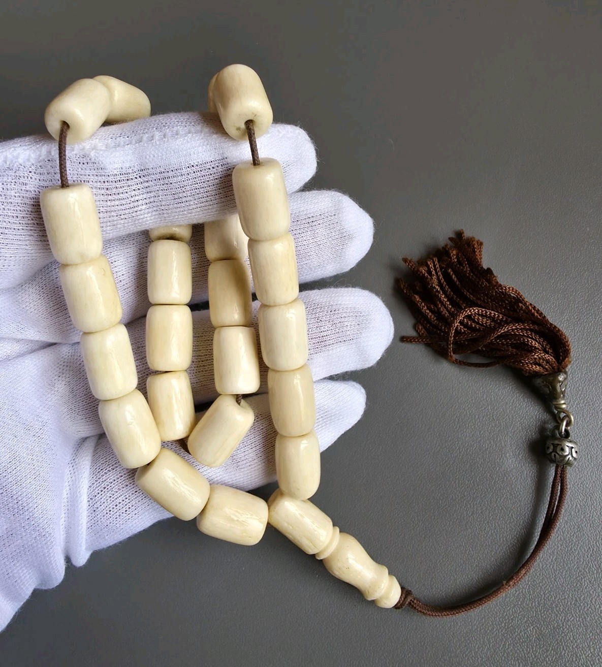 Antique Old Hand Made Natural White Islamic 33 Prayer Beads 57g