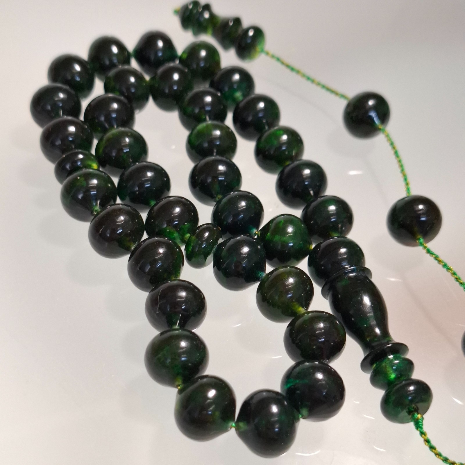 Amber Rosary – 33 Oval Beads, 13 mm, Dark Green Amber Rosary 51gram