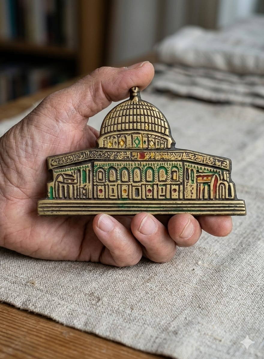 ​1950s Vintage Brass Dome of the Rock Jerusalem Islamic Antique Calligraphy