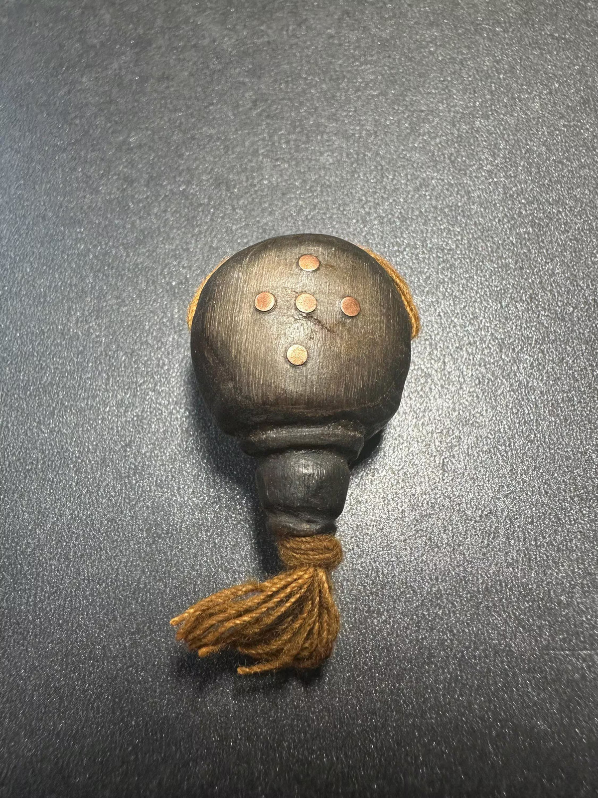Vintage Horn Guru Bead with Sacred Mantra Dot Pattern, Hand Carved 3 Hole Guru