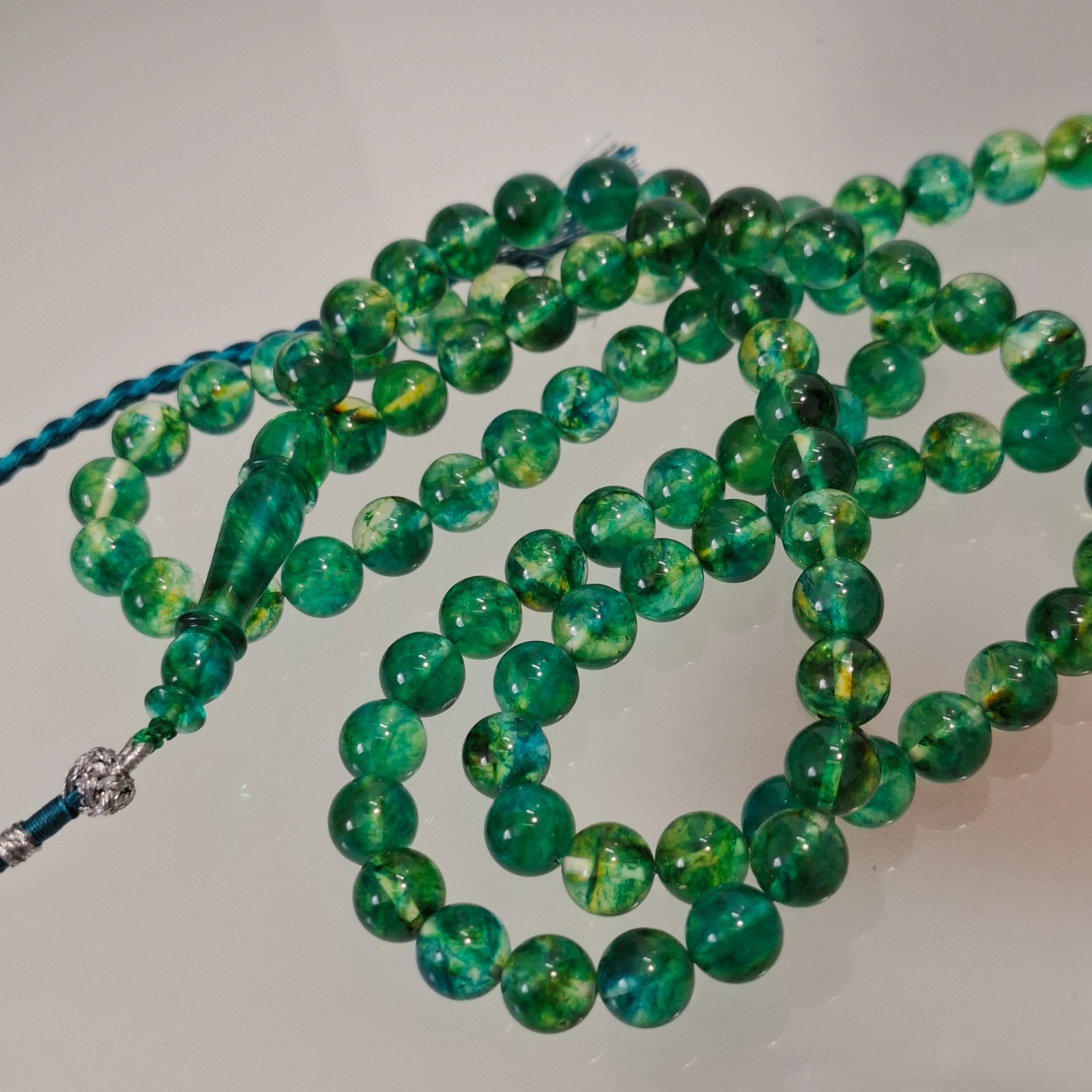 Amber Rosary – 99 sphere Beads, 8.7 mm, Green Amber Rosary 38gram Pressed amber