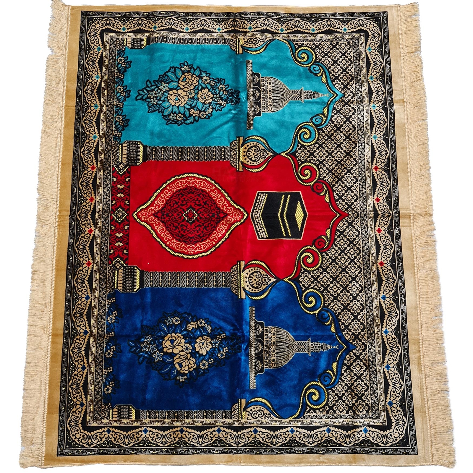 Large Red Blue Beige Multicolor Kaba Islamic Prayer Rug – Gorgeous