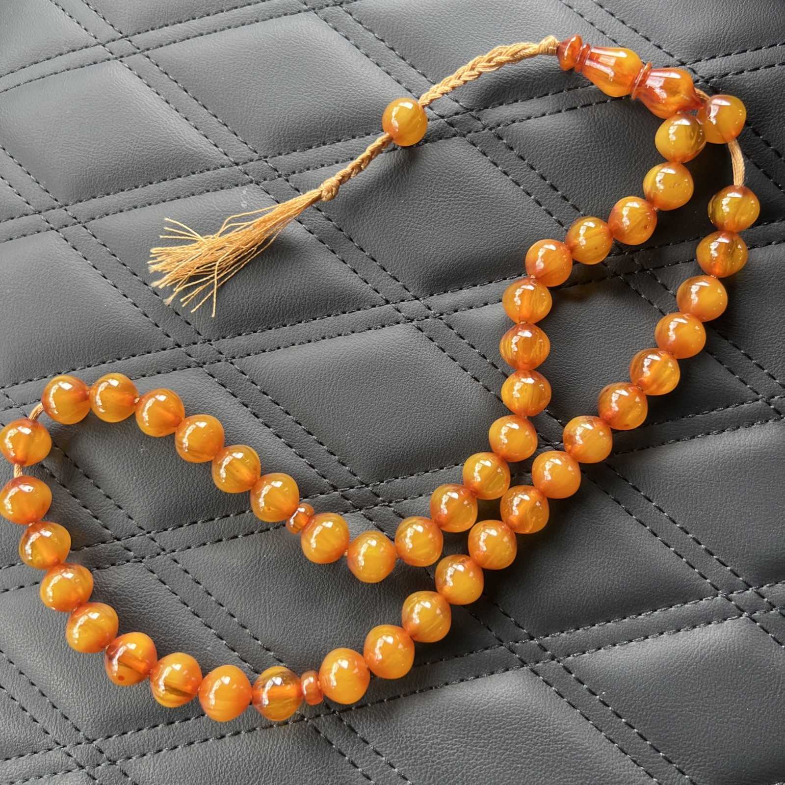 AMAZİNG Islamic Prayer German Bakelite Amber Rosary.13x13mm.33 beads.Tasbih