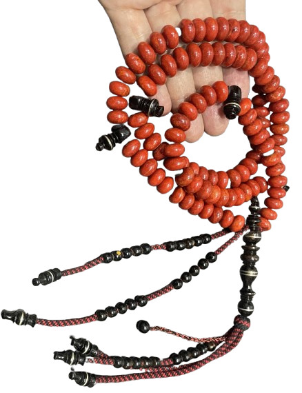 Prayer Beads inlaid 100 Tasbeeh Islamic Masbaha rosary of coral & Yusr مسبحة