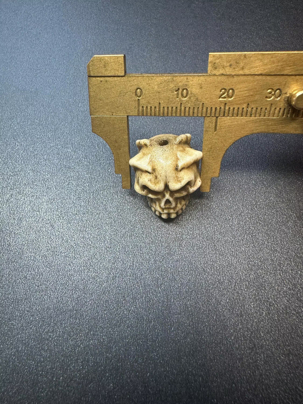 Hand-Carved Antler Citipati Skull Guru Bead with Grasping Hand Tibetan Charnel