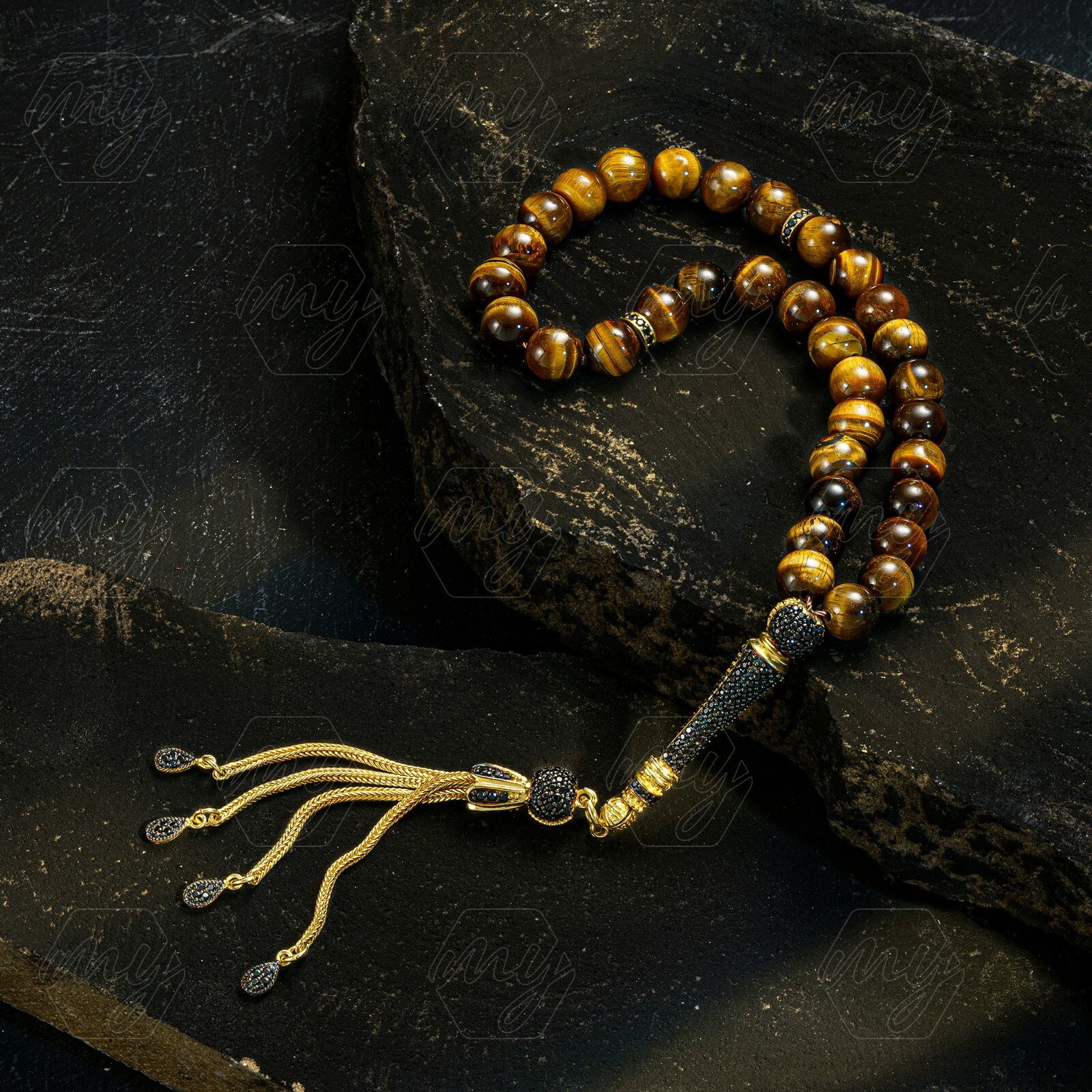 925 Sterling Silver Tassel Tiger’s Eye Islamic 33 Prayer Beads Tasbeeh Misbaha
