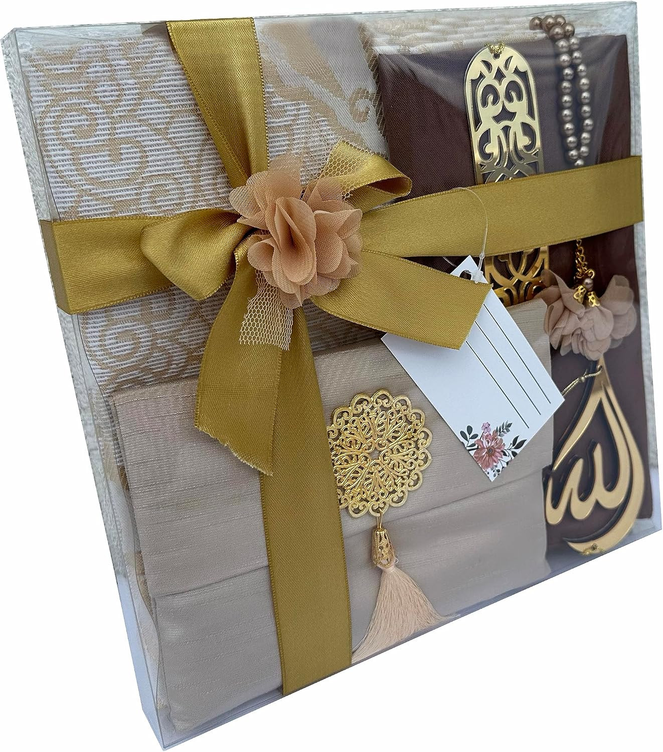 Muslim Prayer Rug, 7 in One Gift Set, Prayer Mat Surah Book, Tasbeeh, Scarf, Sur