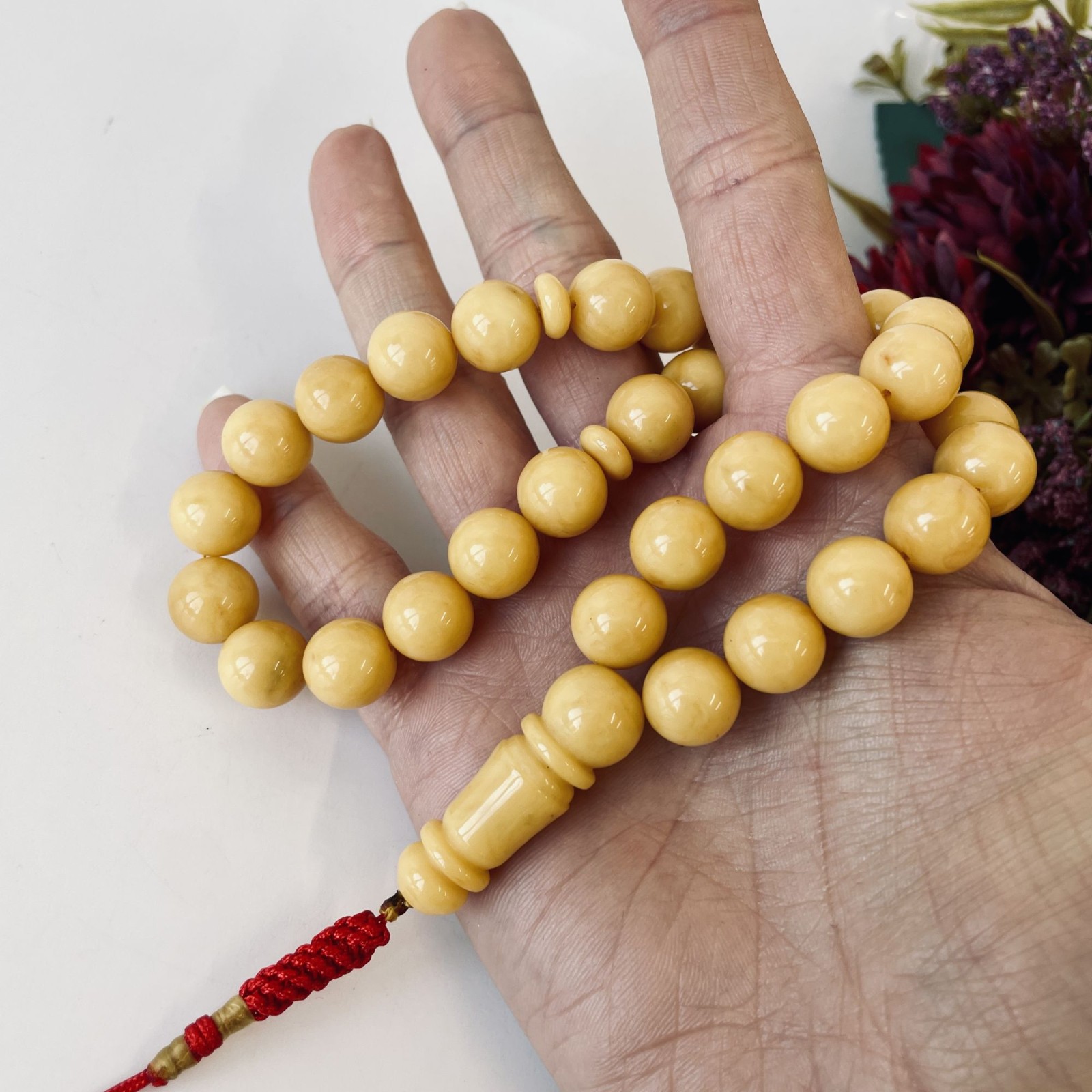 Baltic Amber Tespih Egg Yolk Color Misbaha 33 Beads Handmade