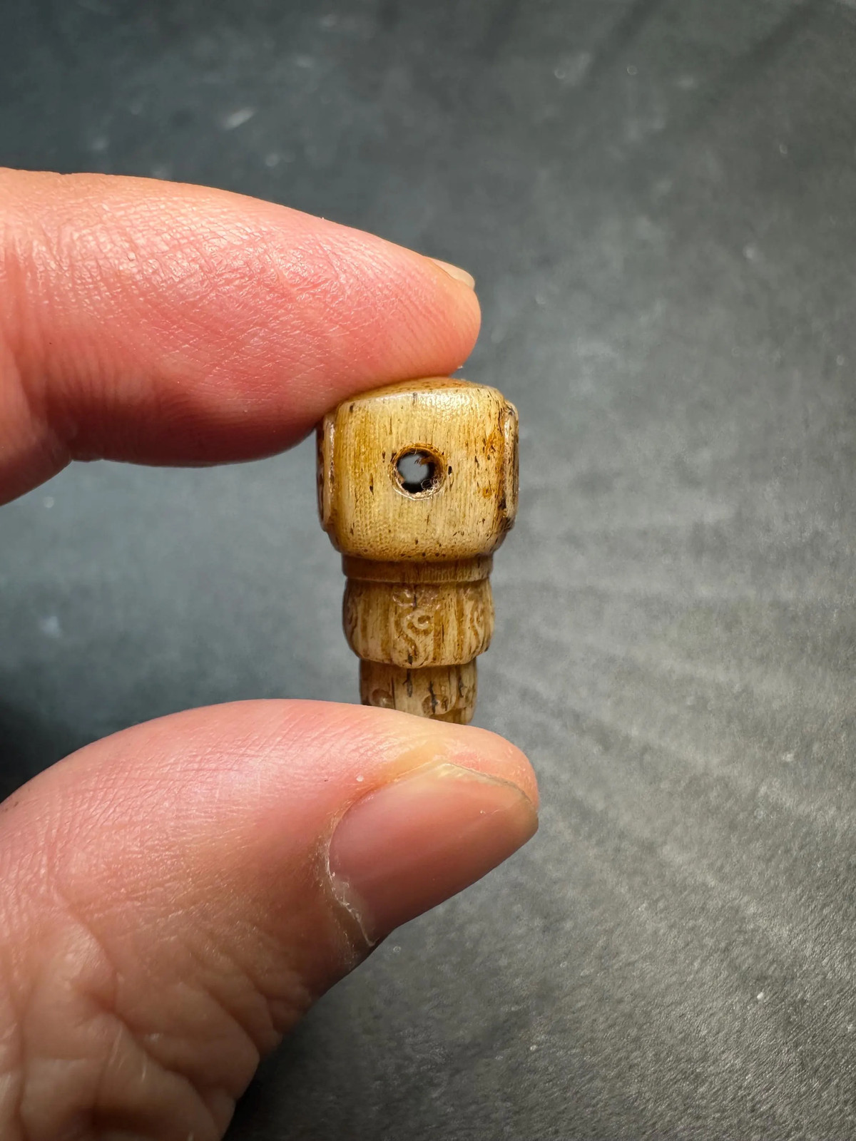 Vintage Yak Bone Guru Bead – Tibetan Om Mani Padme Hum Carving, Handmade