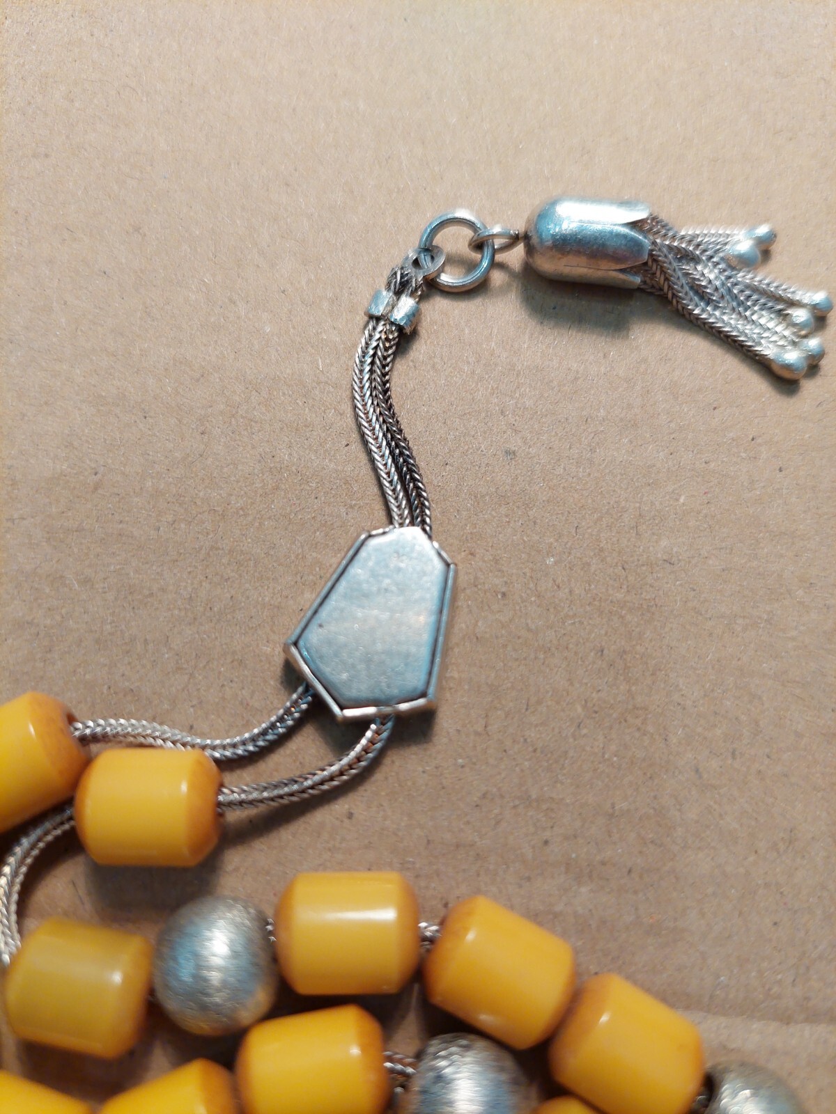 AMBER BAKELITE CATALIN&SOLID 925 SILVER PRAYER BEADS 19+1 BEADS 18.9 GRAMS