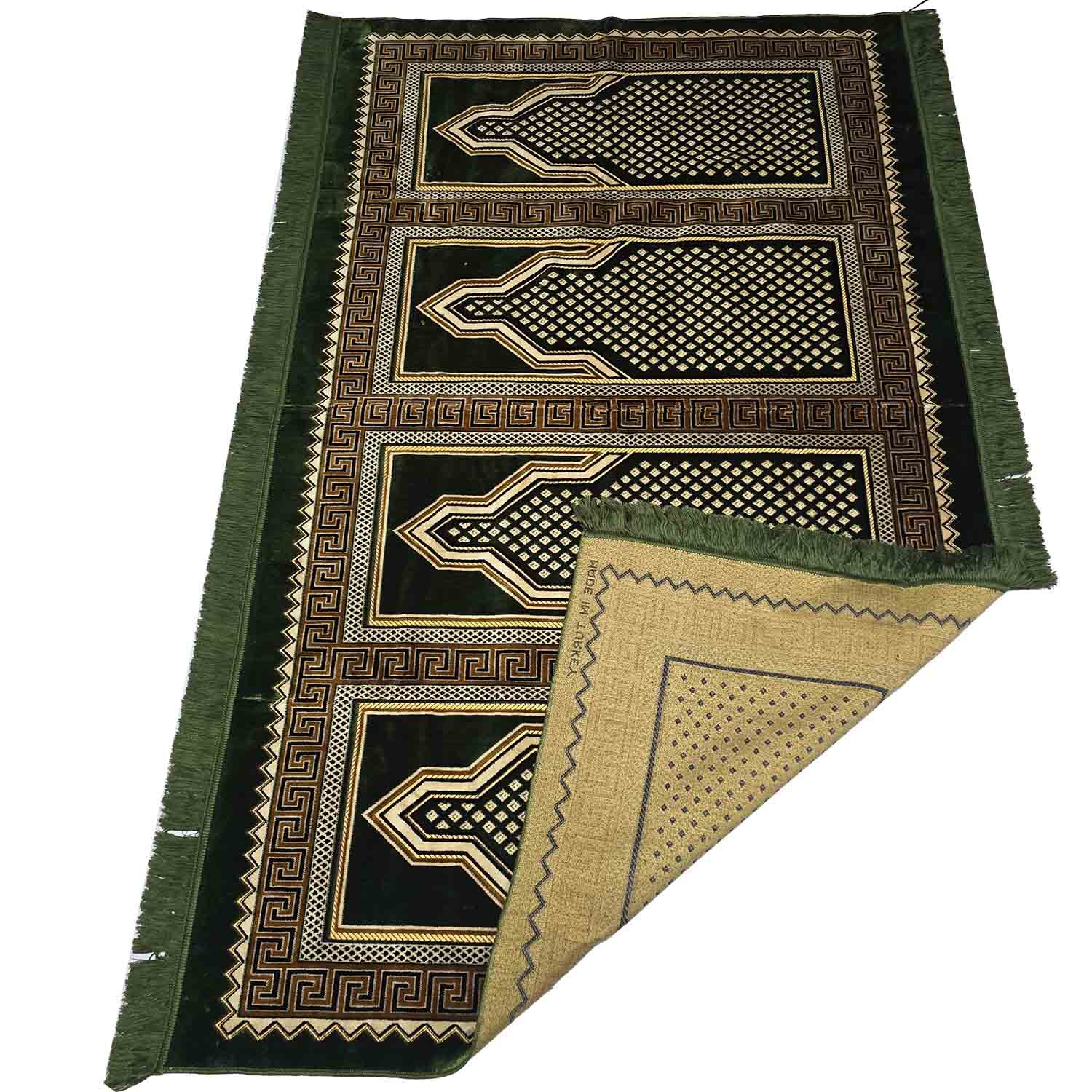 Extra Large Turkish Olive Green Islamic Prayer Mat Musallah Janamaaz (4 People)