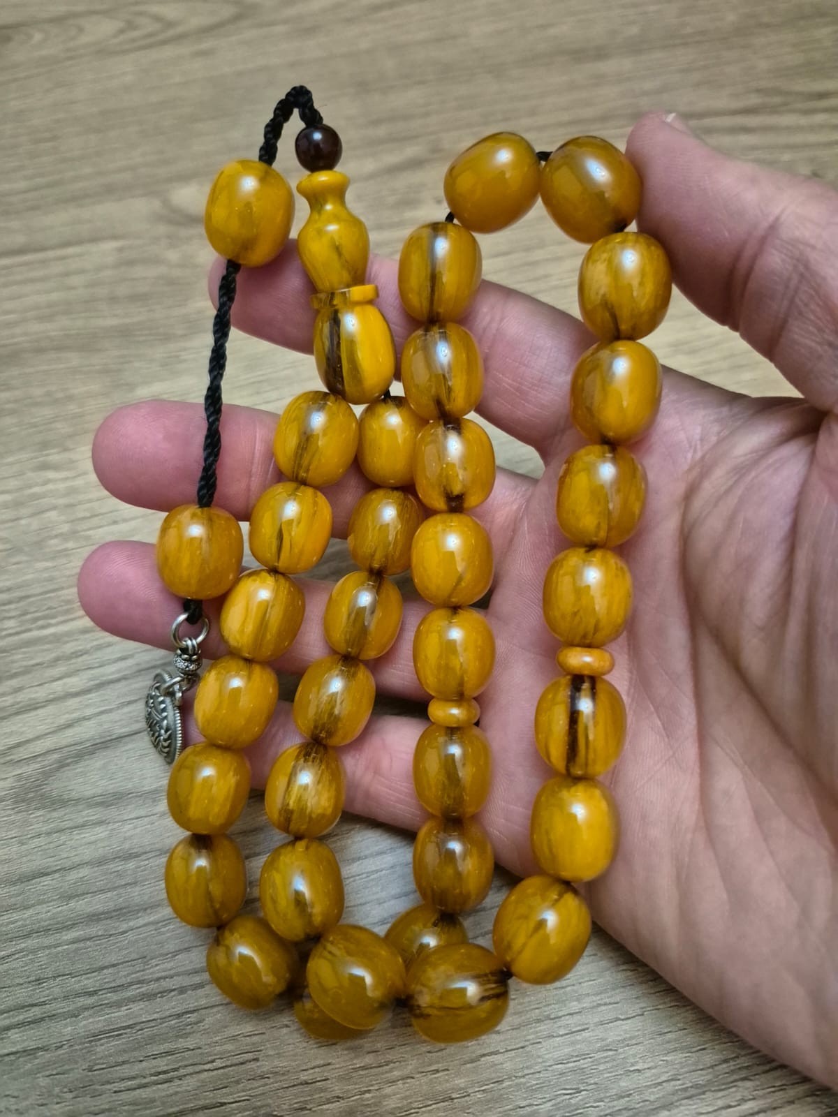 Islamic Prayer GERMAN bakelite amber Rosary. 14*13 mm. 33 beads.Tasbih