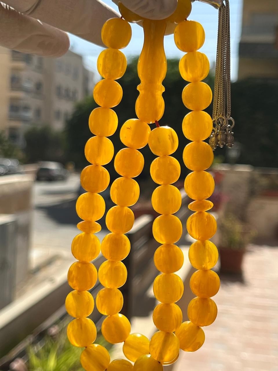 Natural Old German Cherry Amber 45 سبحة مسكي الماني معرق تغليف متوسط شرابة فضة