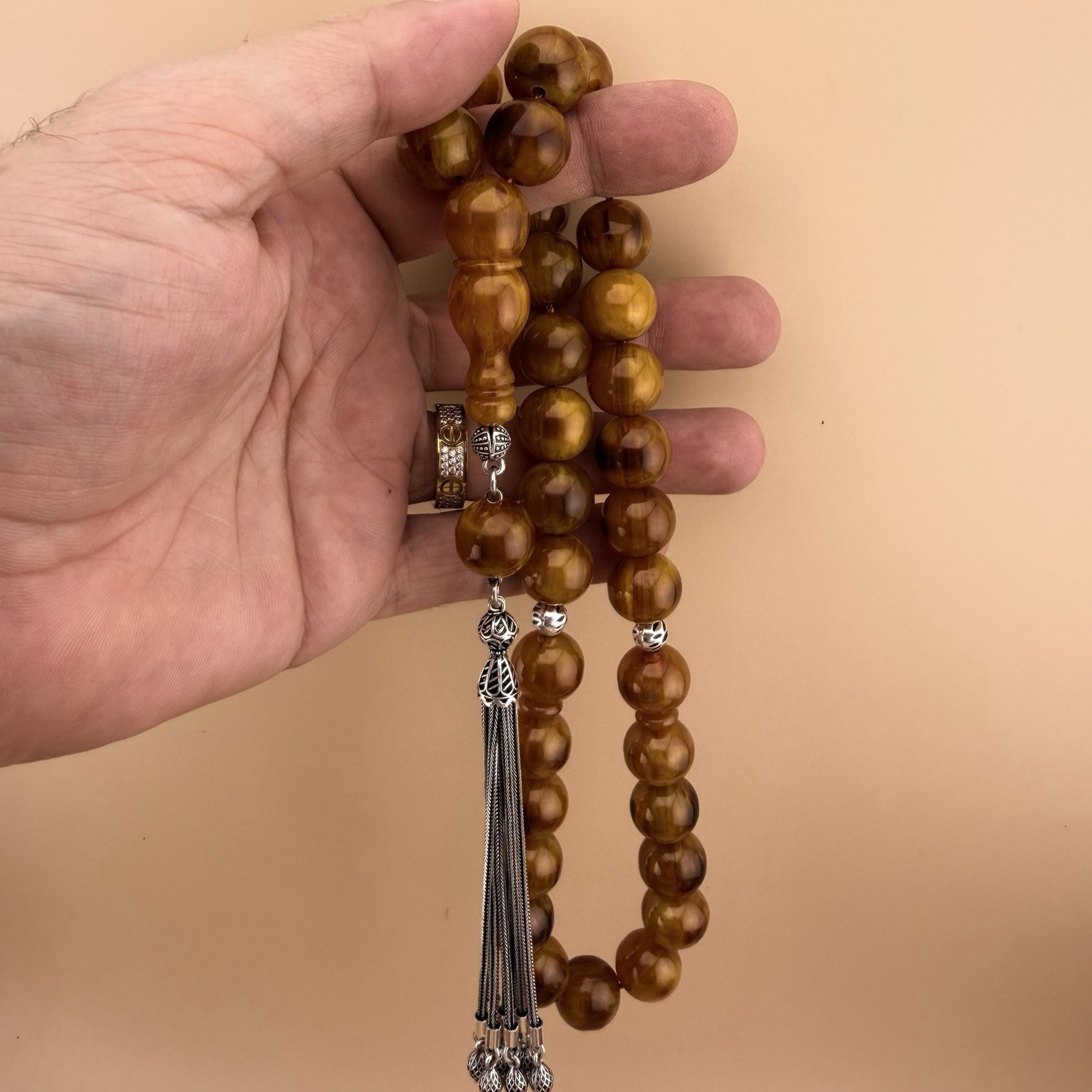 Old Misky 33Bead Islamic Tasbih Sterling Silver Tasselمسباح مسبحة مسكي شرابة فضة