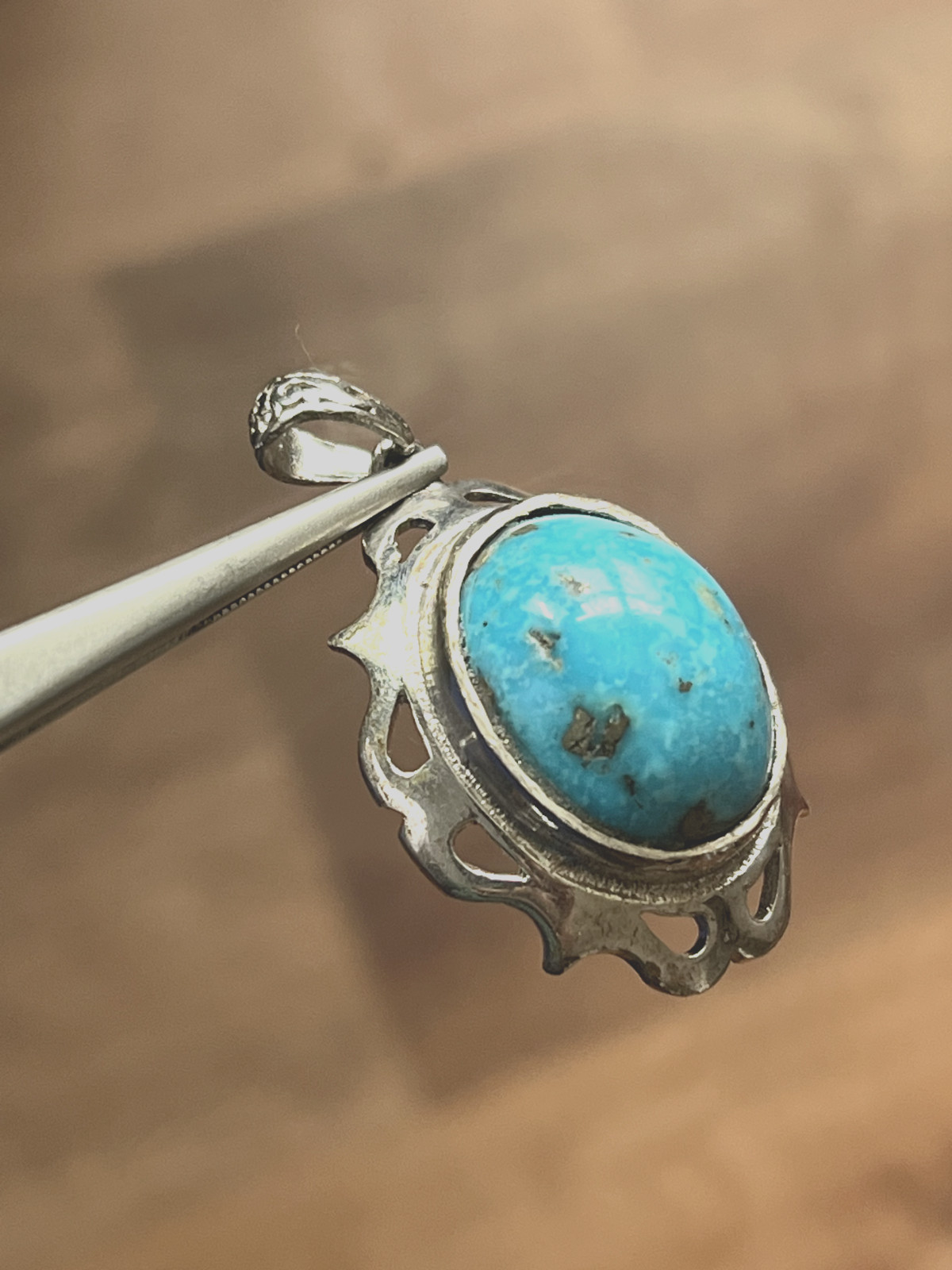 GENUINE LARGE PERSIAN TURQUOISE 925 SILVER FRAME PENDANT الفيروز الفارسي