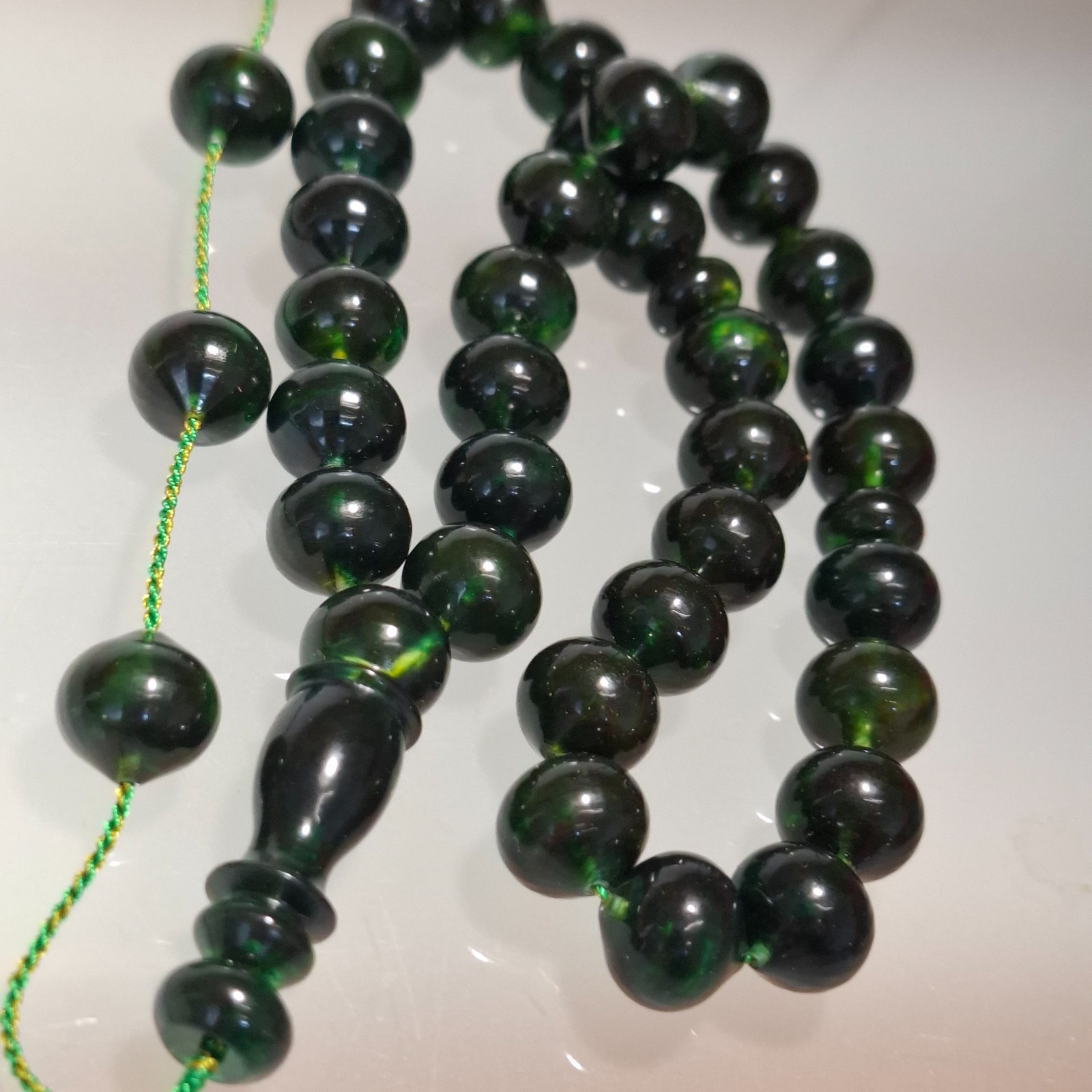 Amber Rosary – 33 Oval Beads, 13 mm, Dark Green Amber Rosary 51gram