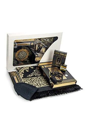 Luxury Islamic Prayers Gift Box, Quran & Prayer Beads Tesbih & Black / Set 4