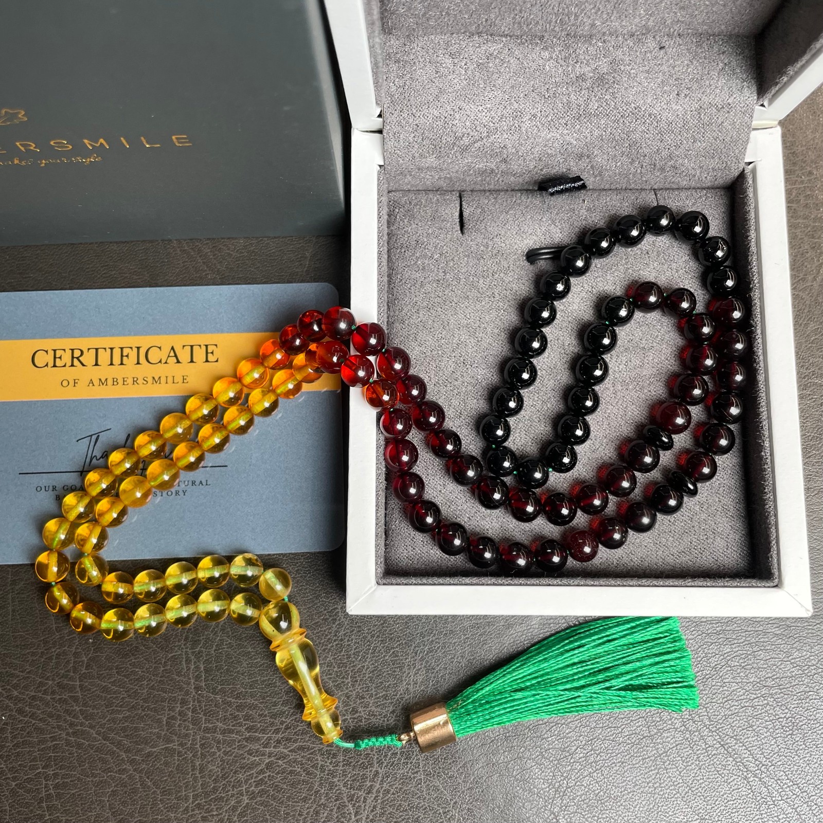 Rainbow Amber Misbaha Islamic 99 Prayer Beads 6mm 13g