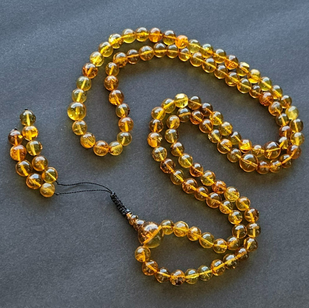 Vintage Natural Baltic Golden Amber Tesbih Misbaha Prayer Beads Necklace 60g