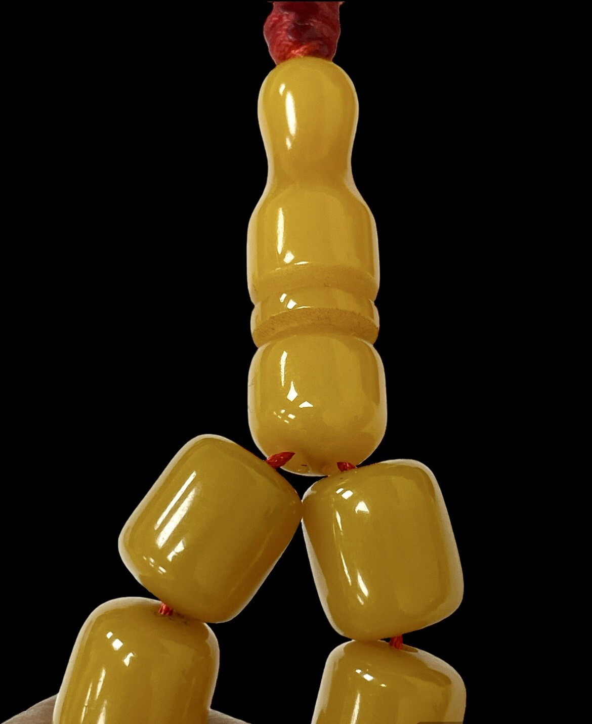 Antique Miscky Butter scotch Yellow Amber bakelite islamic prayer 33 beads 69g R