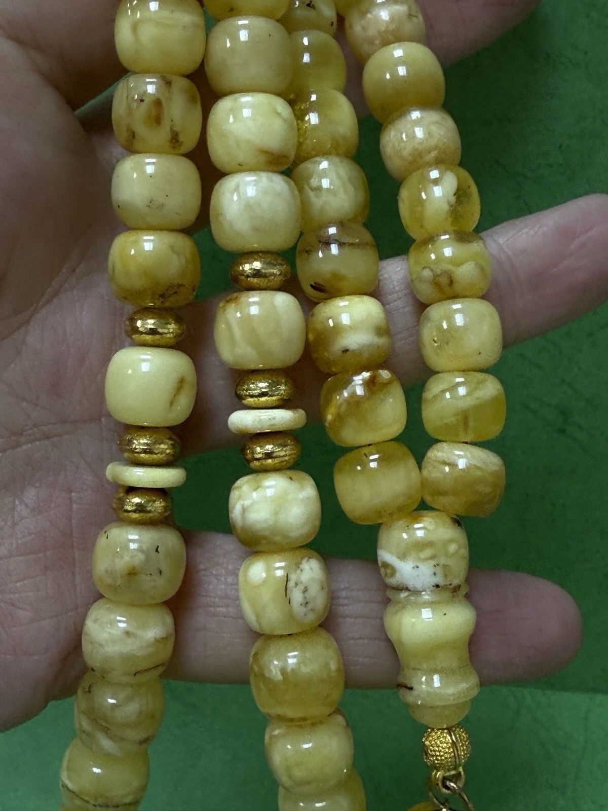 Antique Egg Yolk baltic amber Necklace Prayer Islamic 59 beads – 51g R2 ملطخ
