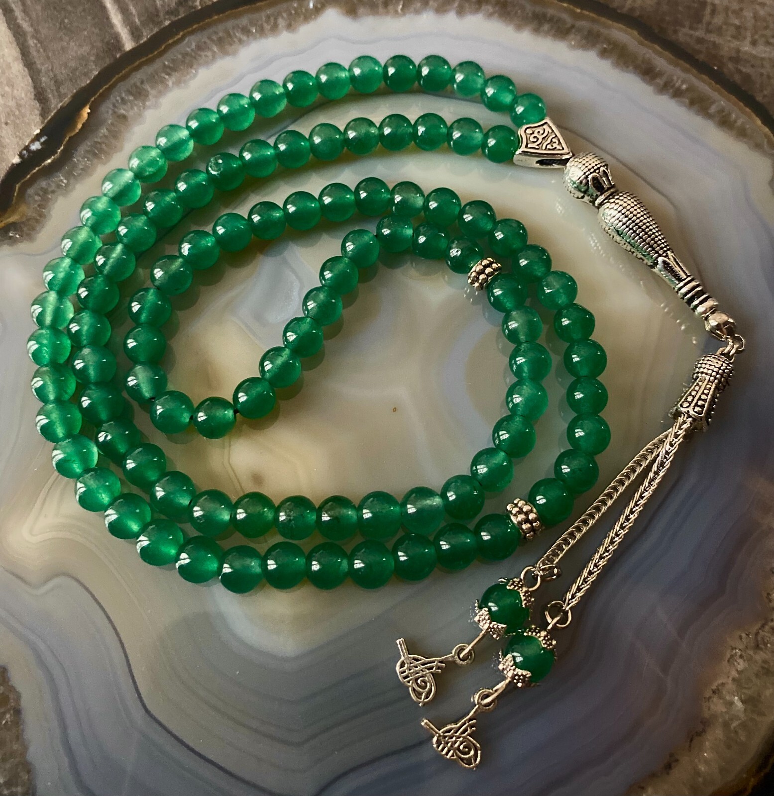REAL Aventurine Stone Islamic Prayer 99 beads Tasbih Misbaha Tasbeeh 6mm