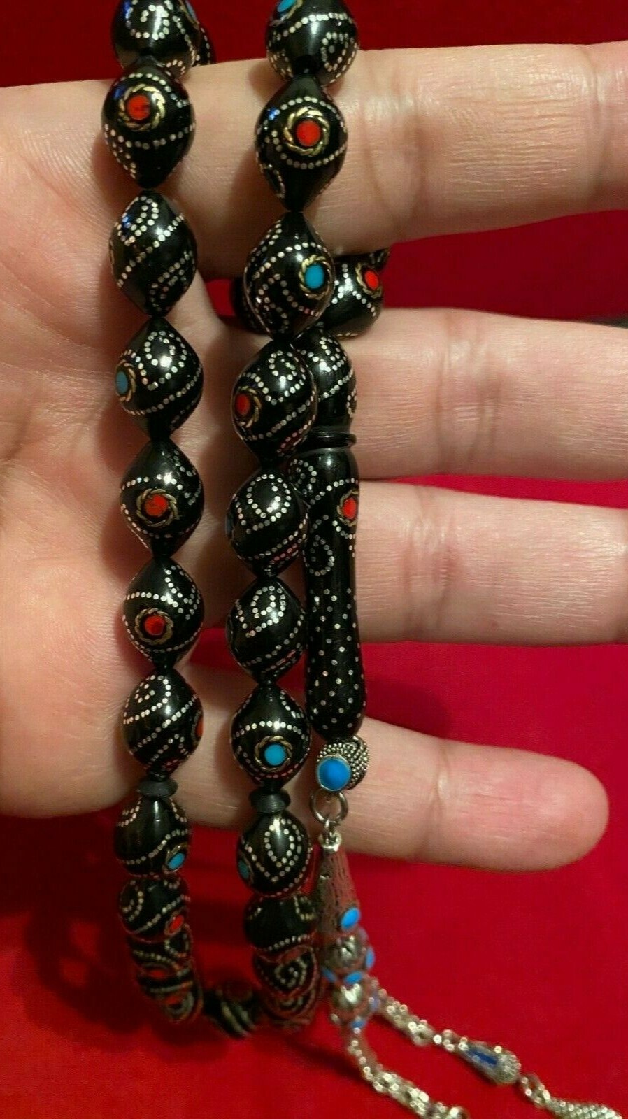 Natural Real Kuka Inlaid With Silver and Stones Prayer Beads 55g |13.5mm x 10mm