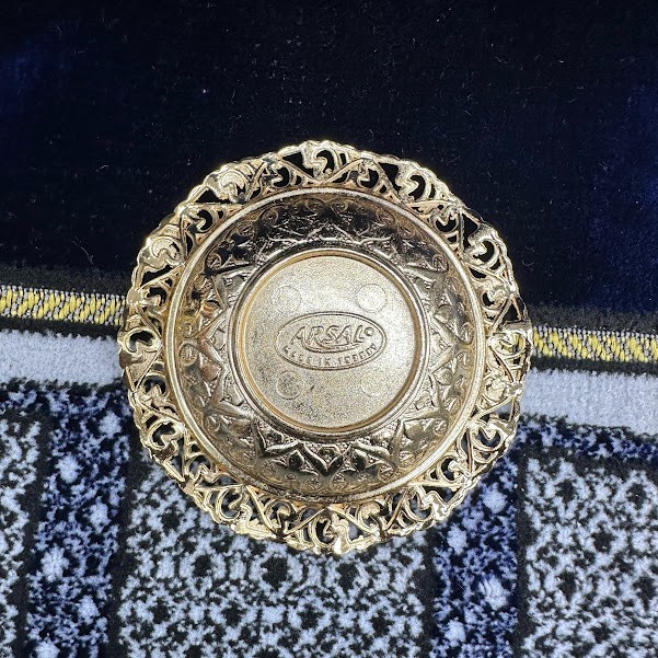 Islamic Bowl Engraved Decorative Serving Tray Sugar Dates Gold Made in Turkiye