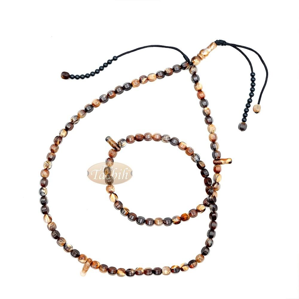 Islamic Misbaha West African-style – 100-Ct Marble Dark Brown Hexagon Beads