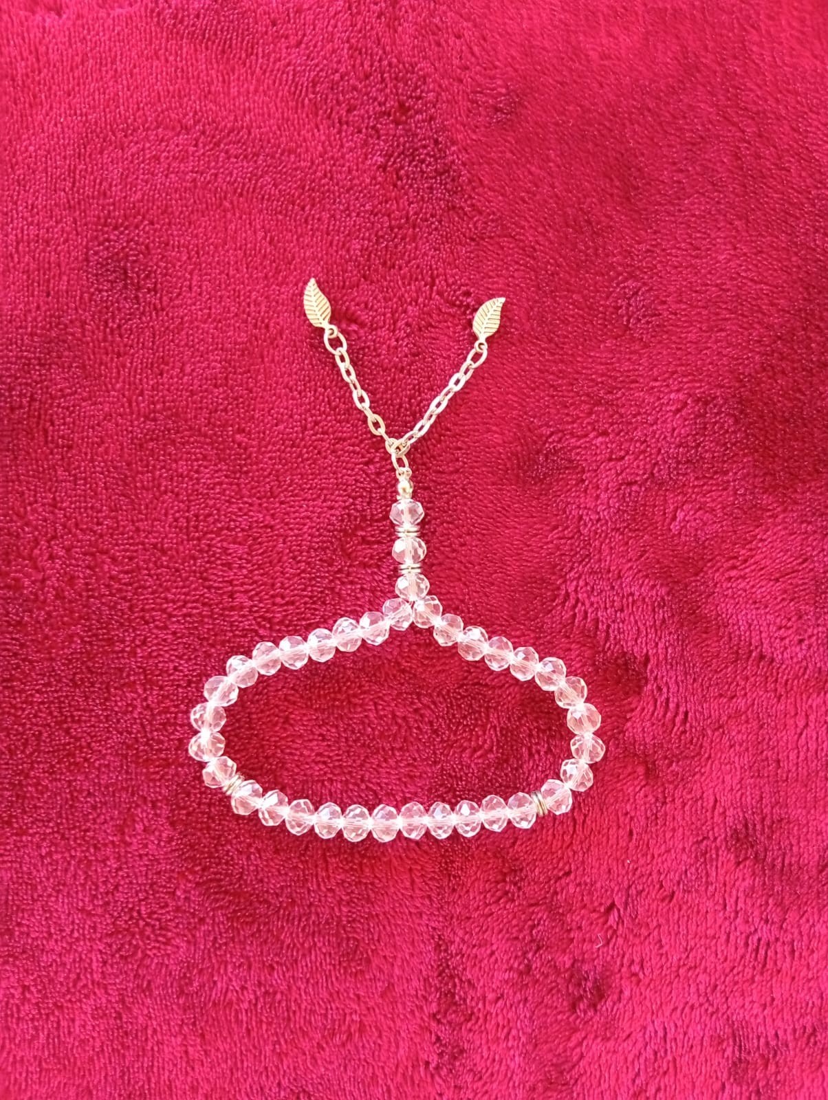 Clear Crystal Misbaha – Islamic Prayer Beads Tasbih with Leaf Charms1
