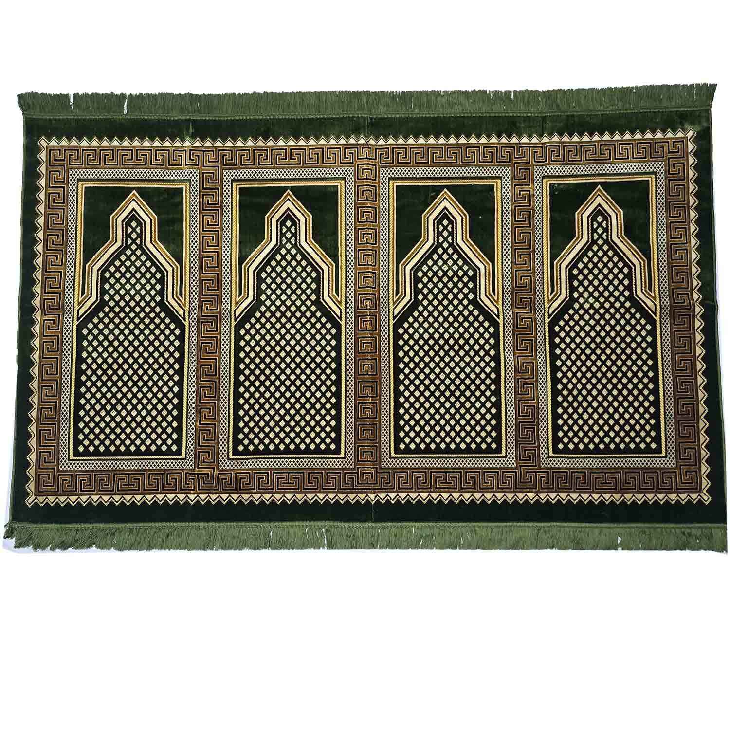 Extra Large Turkish Olive Green Islamic Prayer Mat Musallah Janamaaz (4 People)