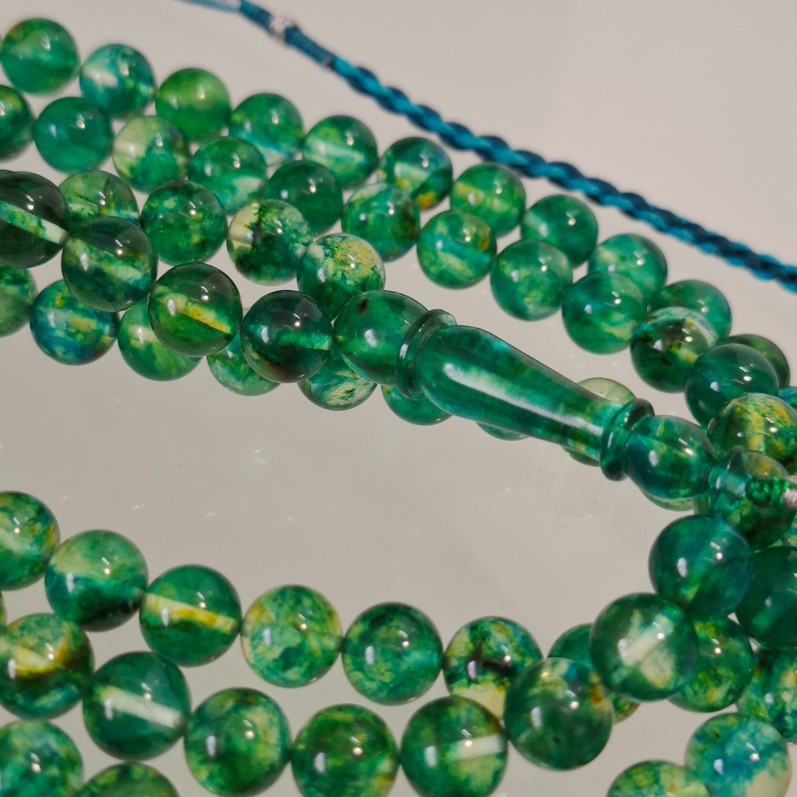 Amber Rosary – 99 sphere Beads, 8.7 mm, Green Amber Rosary 38gram Pressed amber