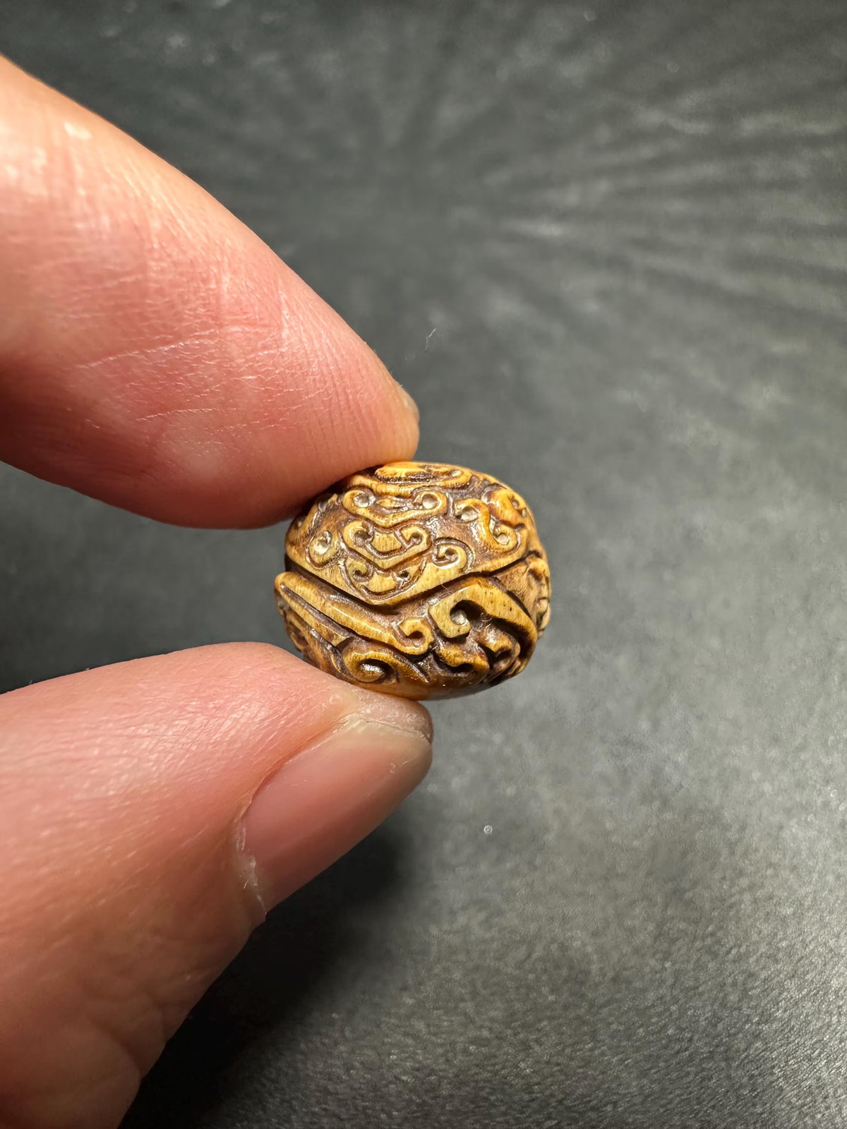 Vintage Hand-Carved Toad Bead Pendant, Yak Bone Style Amulet Bead, Folk Guardia