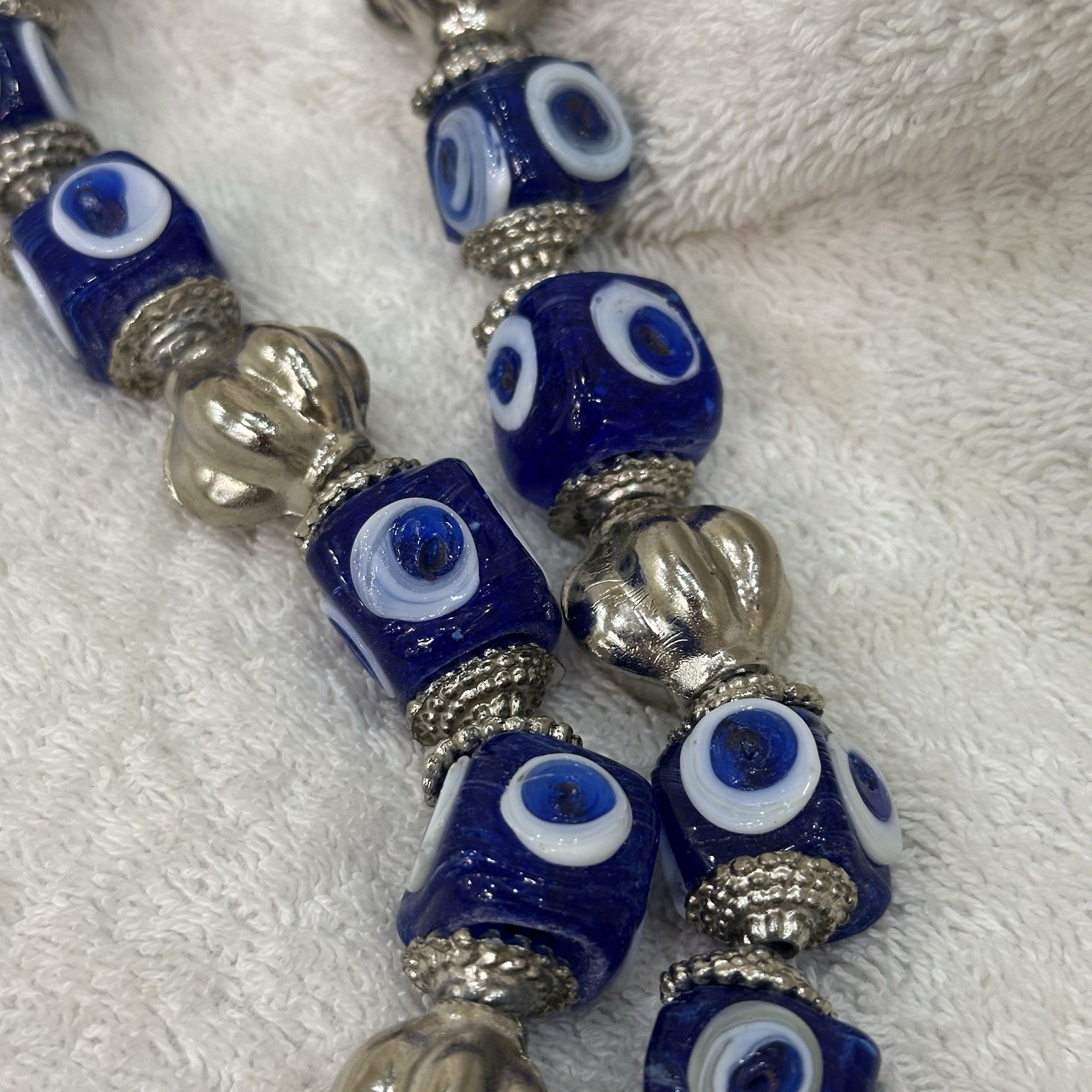 Antique Egyptian Large Heavy Evil Eye Prayer Beads Misbaha Tasbih Blue Glass