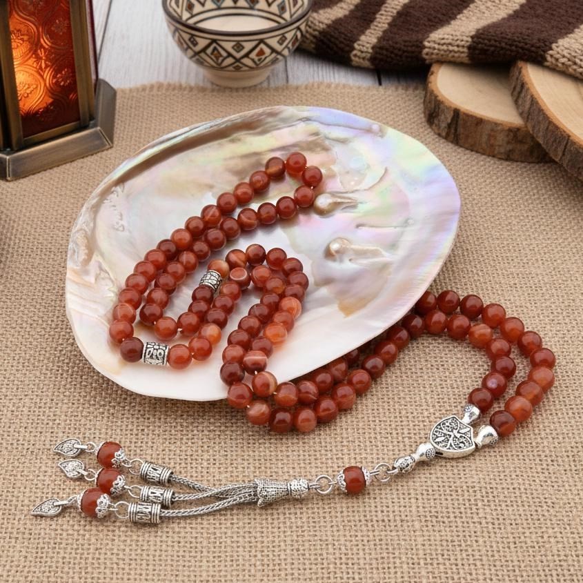 Red Madagascar Agate gemstone 99 beads Tasbih Islami Prayer Beads Misbaha 125069