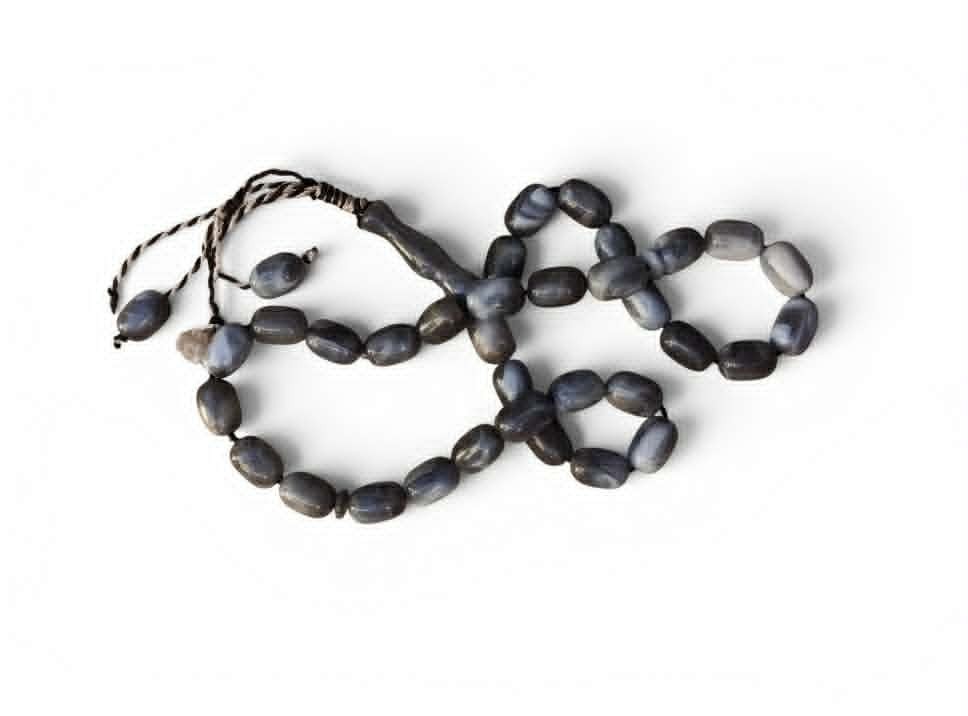 Islamic Prayer Beads Tasbih Agate Stone 33 Beads Handmade Misbaha Gray & White