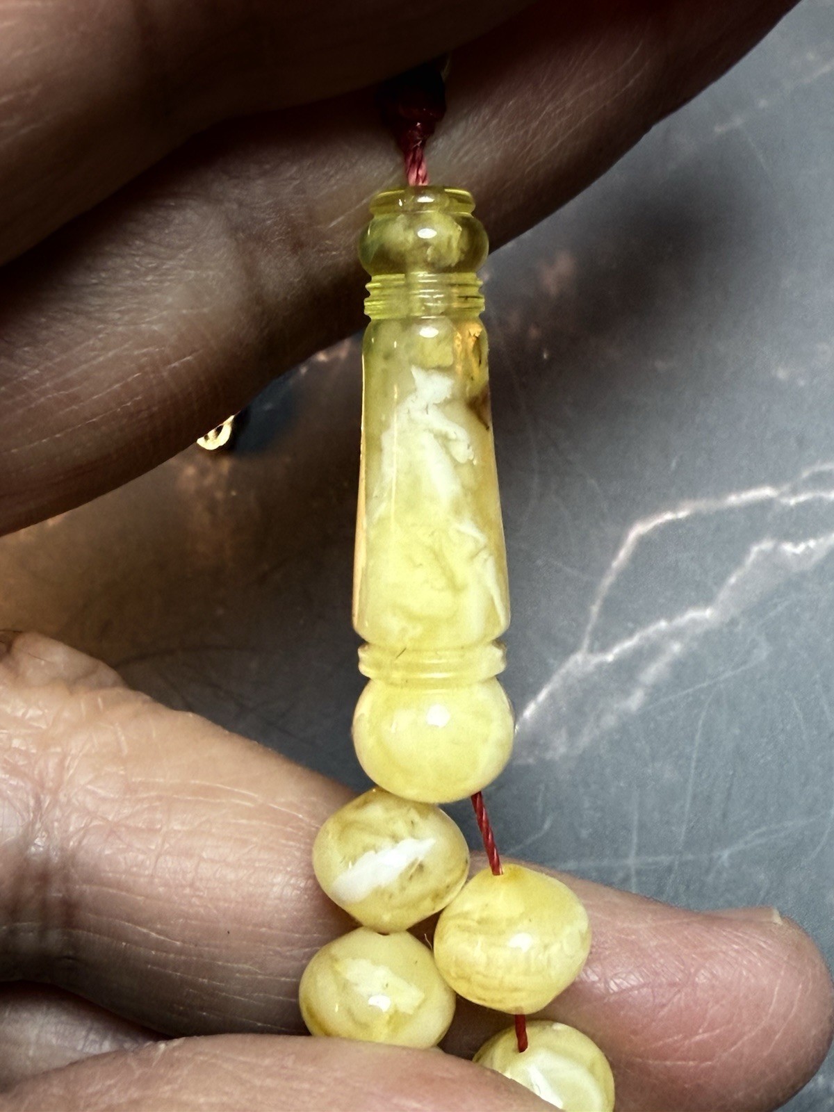 Antique Egg Yolk baltic amber Necklace Prayer شحريIslamic 99 beads -34g G R17