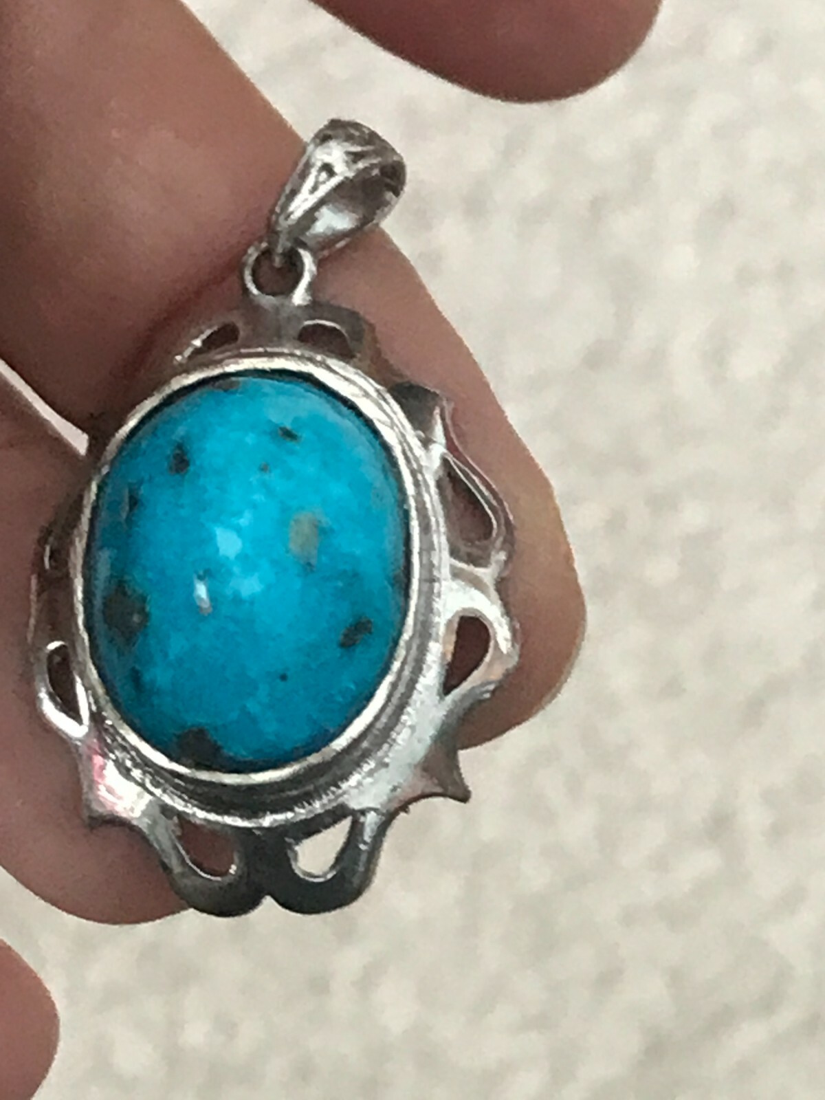 GENUINE LARGE PERSIAN TURQUOISE 925 SILVER FRAME PENDANT الفيروز الفارسي