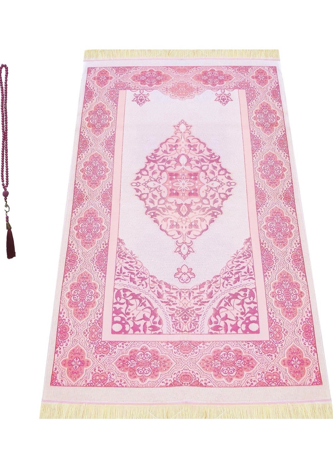 NEW Prayer Mat Set With Prayer Beads Pink Tone Soft Rug
