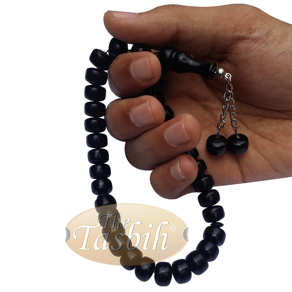 Flat 33-Bead Barrel Shape 12x8mm Black Monomer Tasbih Prayer Beads Islam Rosary