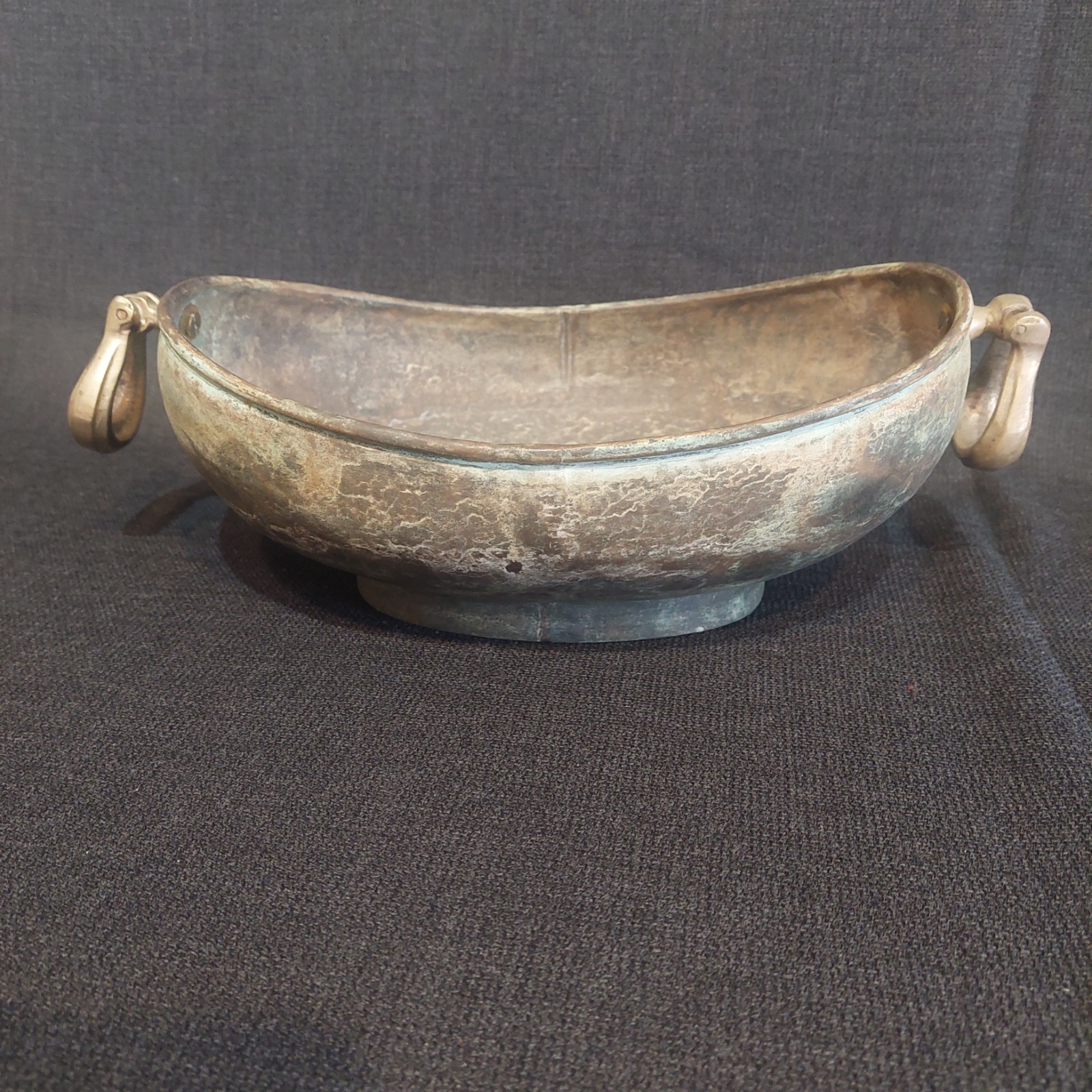Vintage Bronze Kashkul Dervish Begging Bowl Oval Sufi Islamic Art w/ Two Handles
