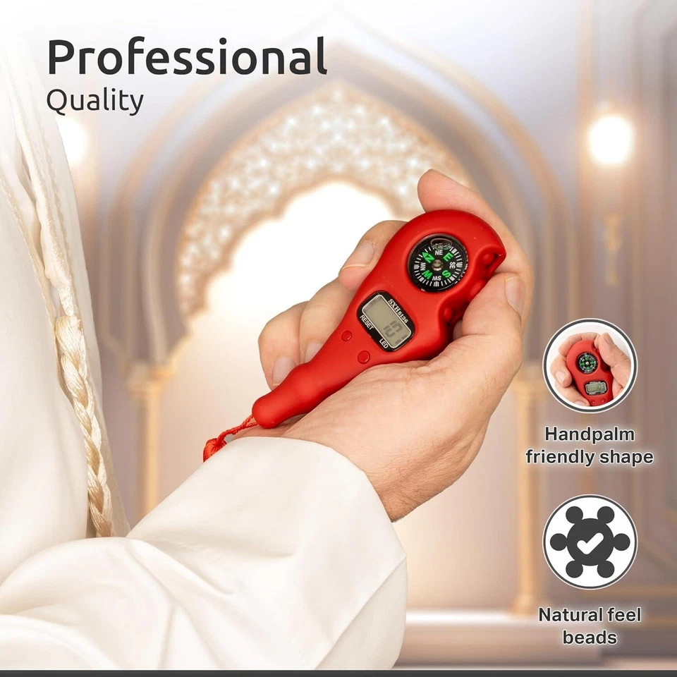 Portable Digital Finger Tasbih with Compass & Night Light – Islamic Prayer Beads
