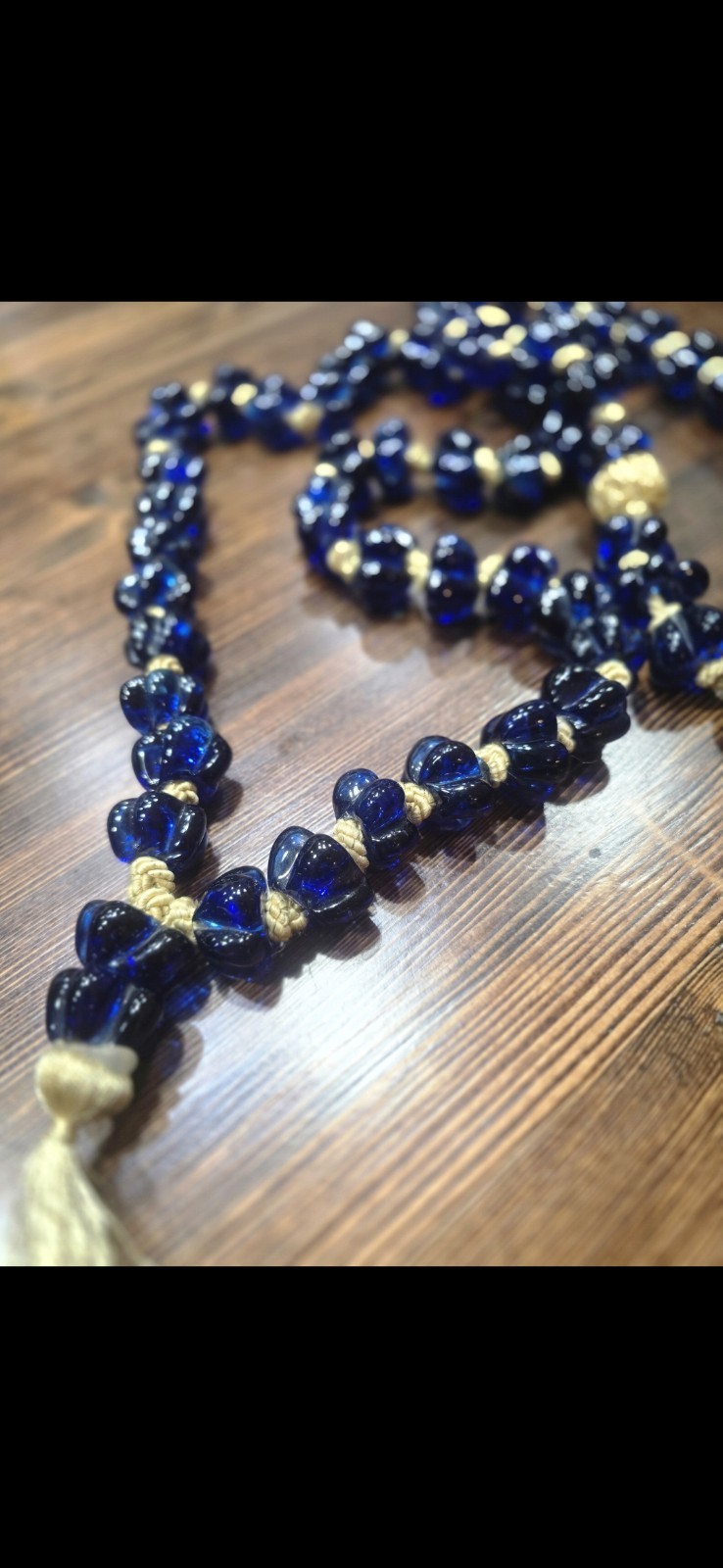 Blue Islamic Prayer Beads with Gold Accents and Tassel Handmade Islam