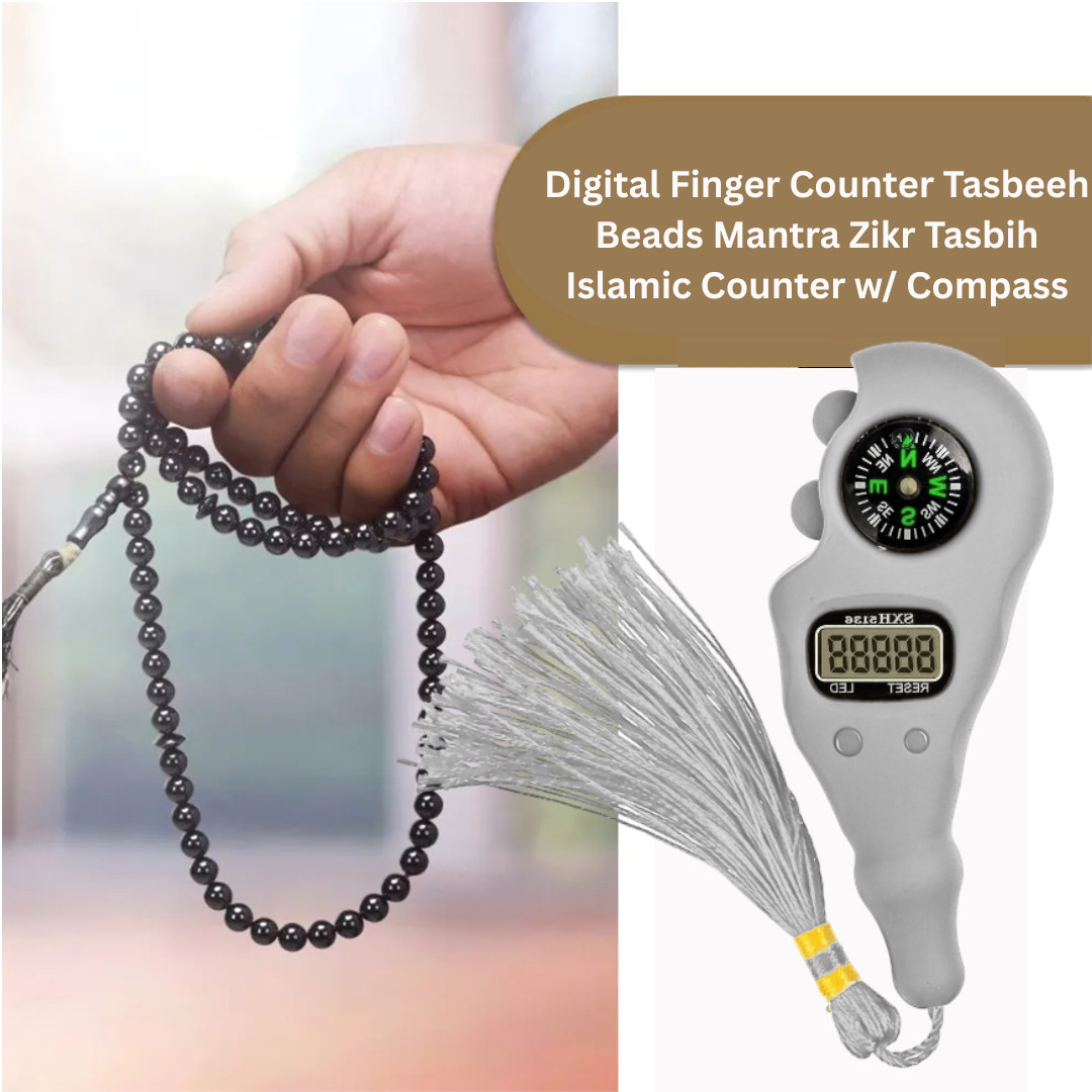 Digital Finger Tasbih with Compass & Night Light – Islamic Prayer Beads Counter