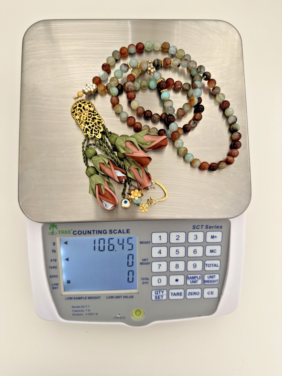 Handmade Amazonite 99 Prayer Beads Islamic Tasbih Rosary Tasbeeh Silk Rose Gift