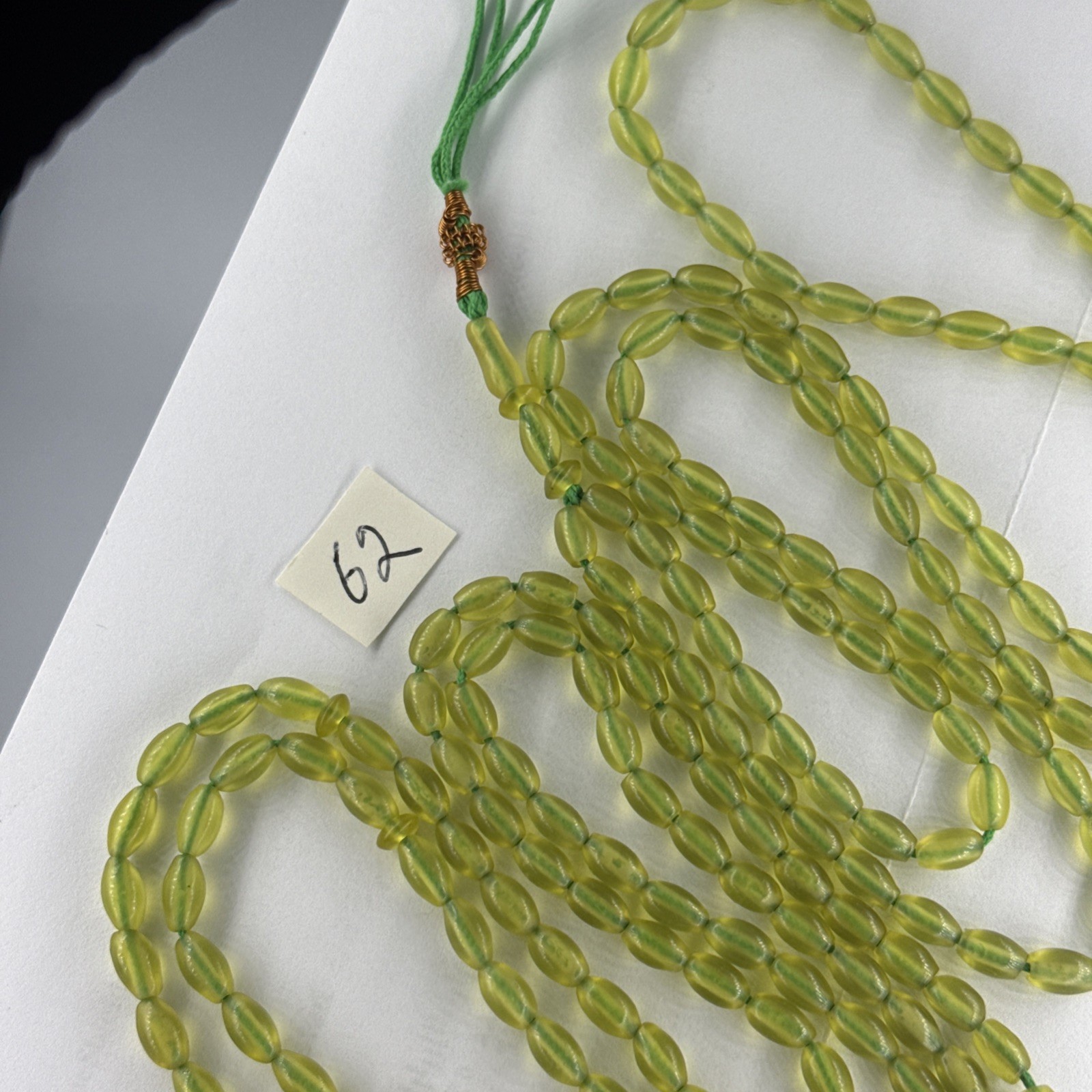 LOT OF 99&100 GREEN BEADS حبات المسبحةGENUINE SHAH MAGHSOUD 39cm شاه مقصود تسبيح