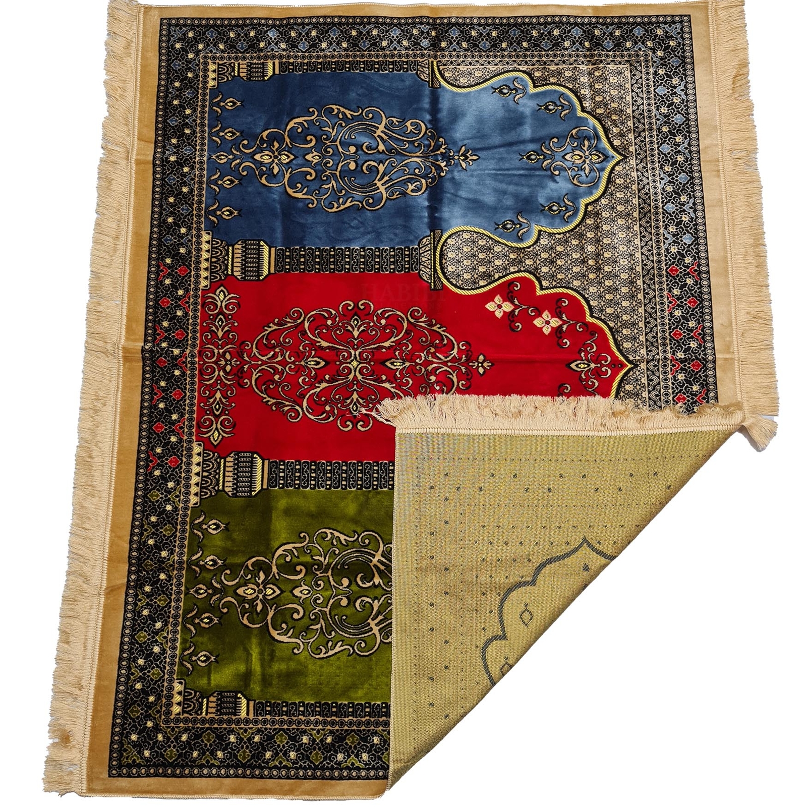 Large Red Blue Green Beige Multicoloured Islamic Prayer Mat Rug Musallah Jana