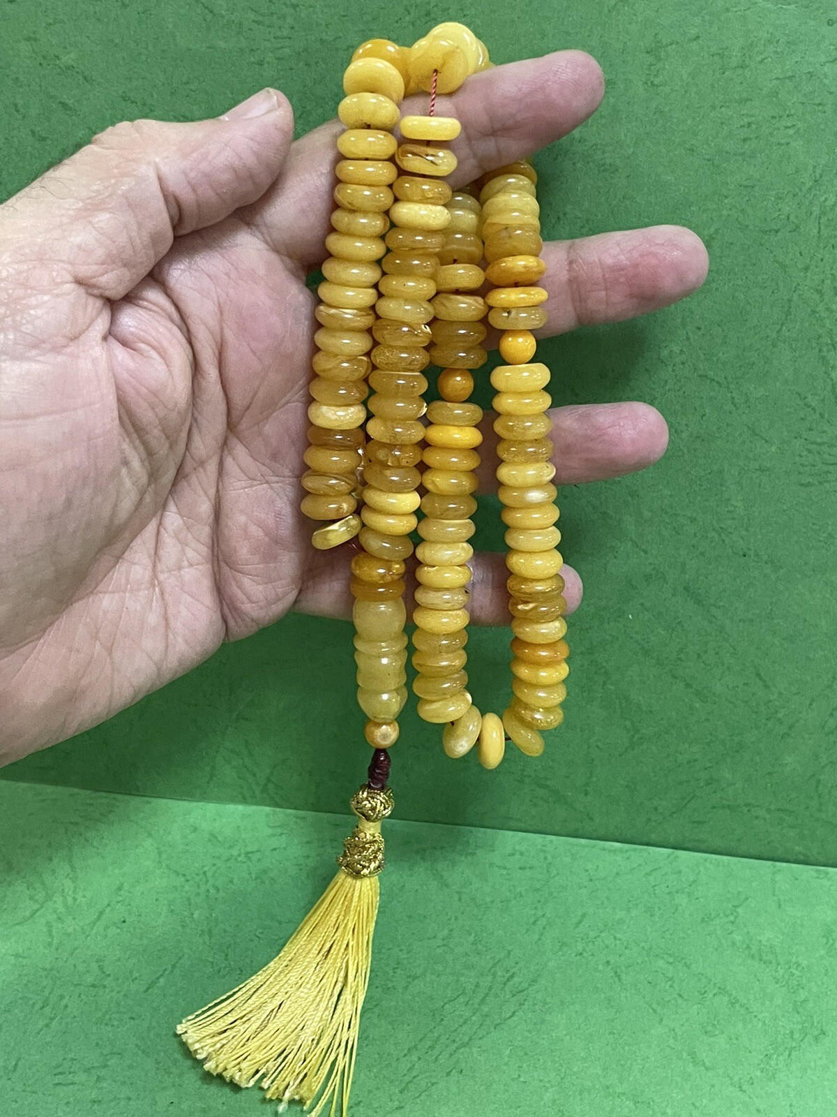 Antique rare Egg Yolk baltic amber Necklace Prayer Islamic 99 beads 44g R1
