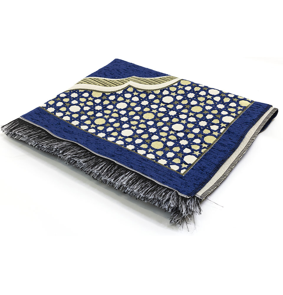 Modefa Turkish Chenille Embroidered Selcuk Star Islamic Prayer Mat – Blue